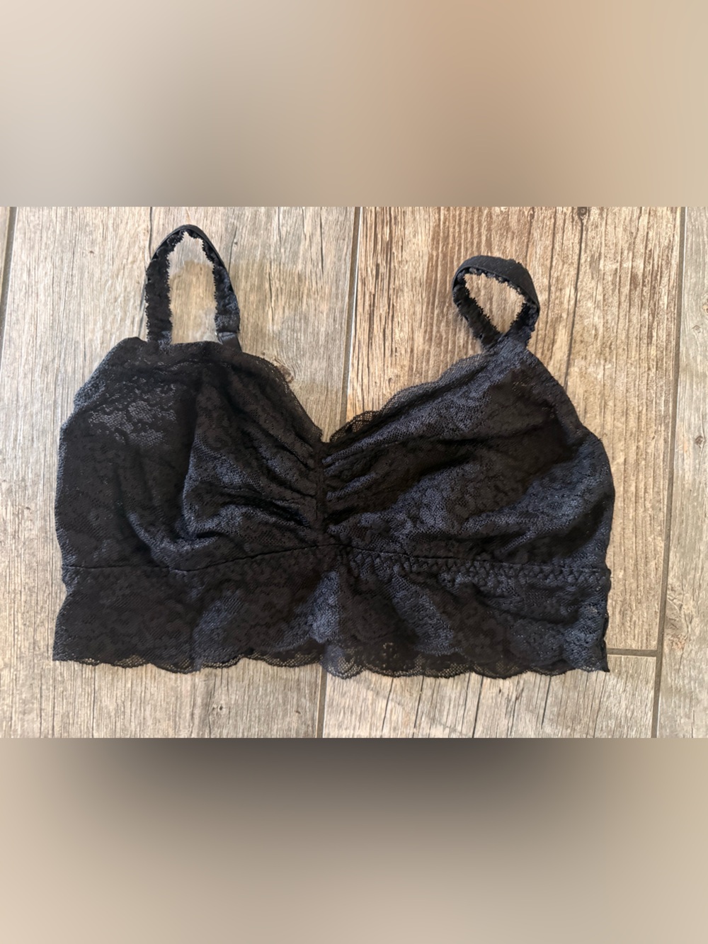 Victoria’s Secret PINK Lace Ruched Black Bandeau Bralette with Adjustable Straps